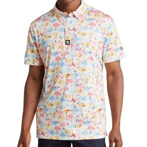 NWT Tom Baine Flamingo Patterned Slim Fit Performance Golf Polo Shirt Size 3XL